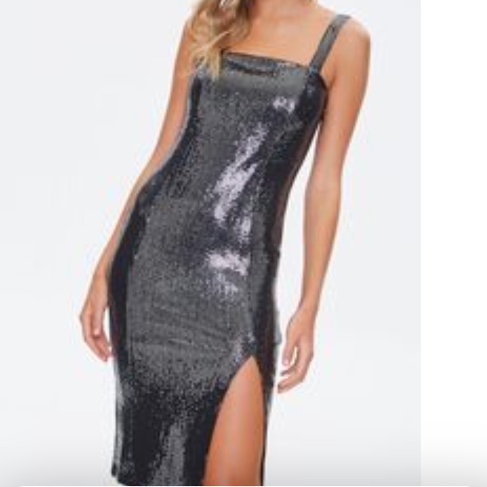 Metallic Pin Dot Knee-Length Dress